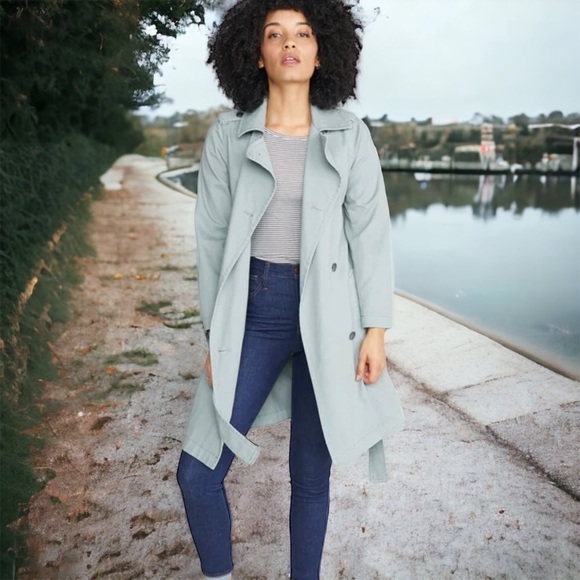 Marine Layer Kelly Belted Trench Coat Faded Sage/Olive Green Size Small - Picture 2 of 16